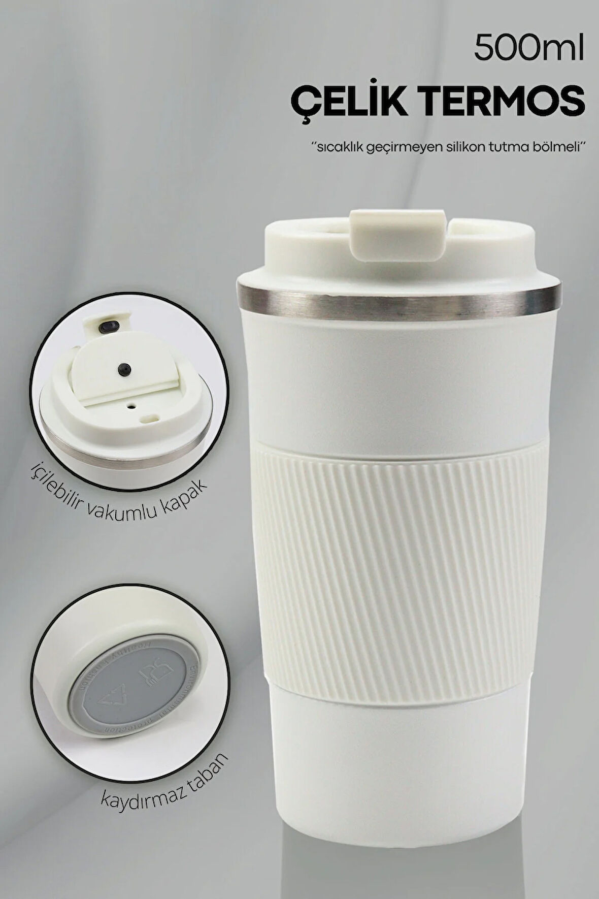 500 Ml Silikon Halkalı Çelik Termos