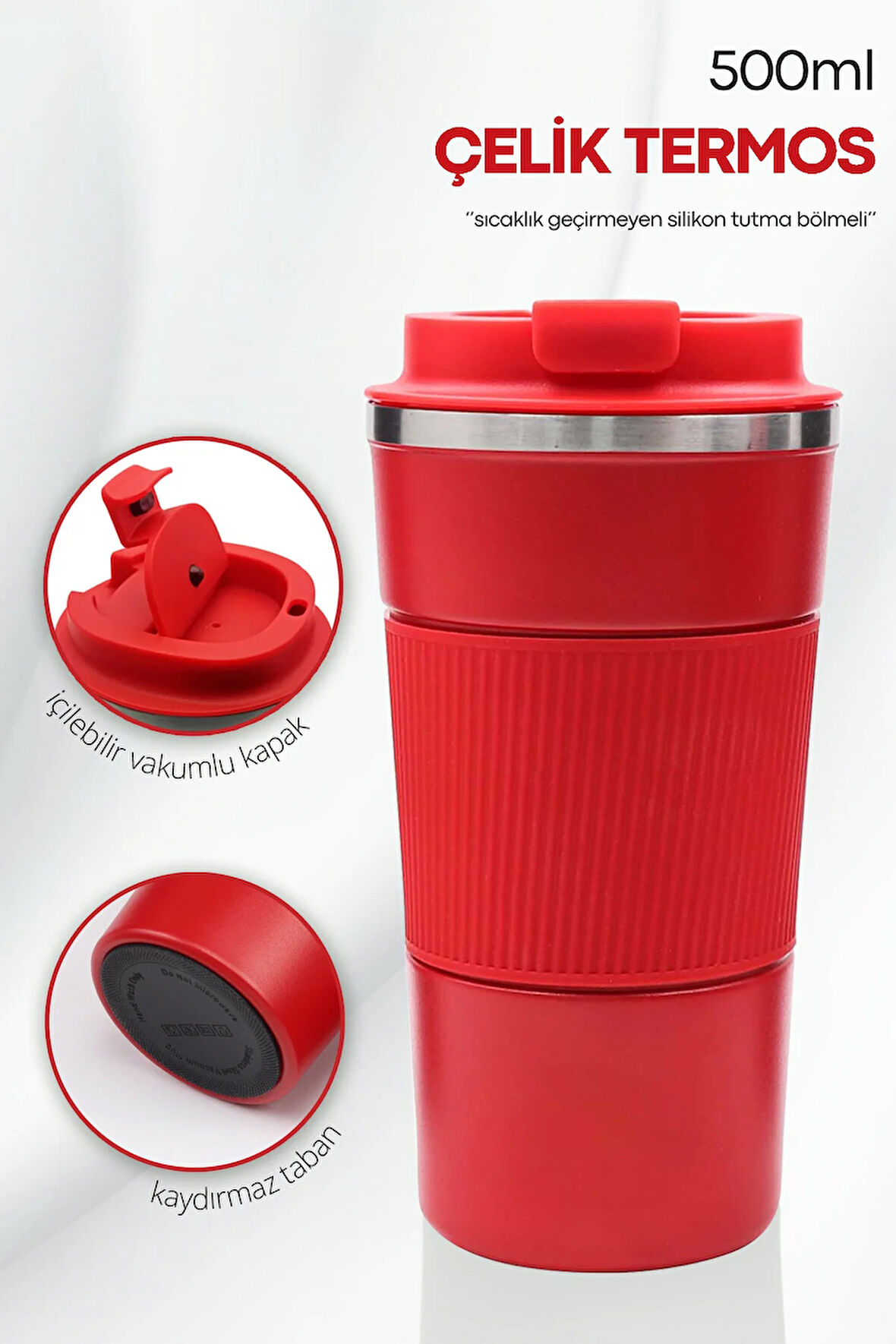 500 Ml Silikon Halkalı Çelik Termos