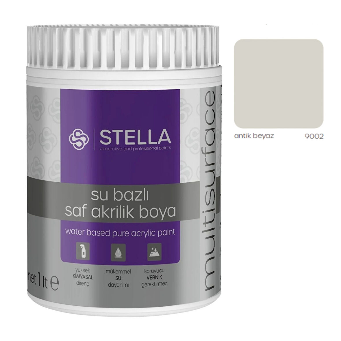 Stella Su Bazlı Saf Akrilik Boya Antik Beyaz Ral-9002 1L