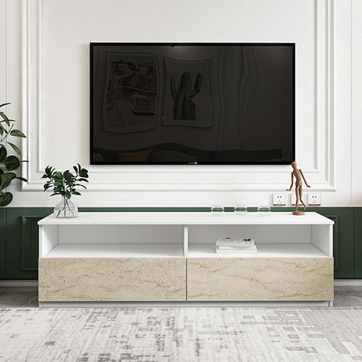 TV Sehpası Optik Beyaz Traverten 144 cm