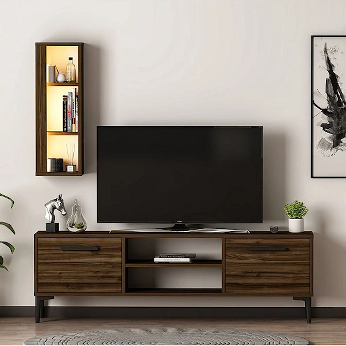 TV Ünitesi Cunda Ceviz LED Işıklı 150 cm