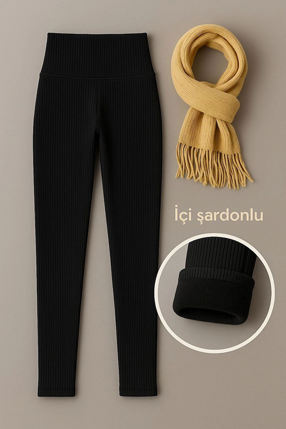 Kışlık Süper Şardonlu Pofuduk Kadın Tayt Siyah