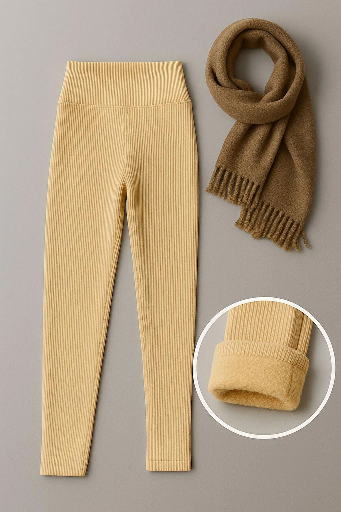 Kışlık Süper Şardonlu Pofuduk Kadın Tayt Ten