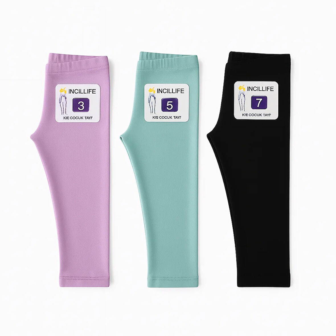 3'lü Set Çocuk Tayt Kışlık Şardonlu – Sıcak ve Konforlu - Siyah - Çağla Yeşili - Lila