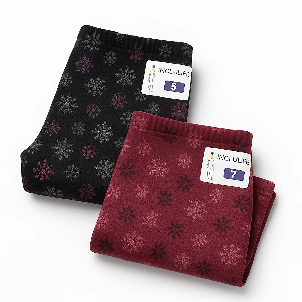 2'li Kışlık Şardonlu Baskılı Çocuk Tayt Seti - Sıcak ve Esnek - Siyah - Bordo