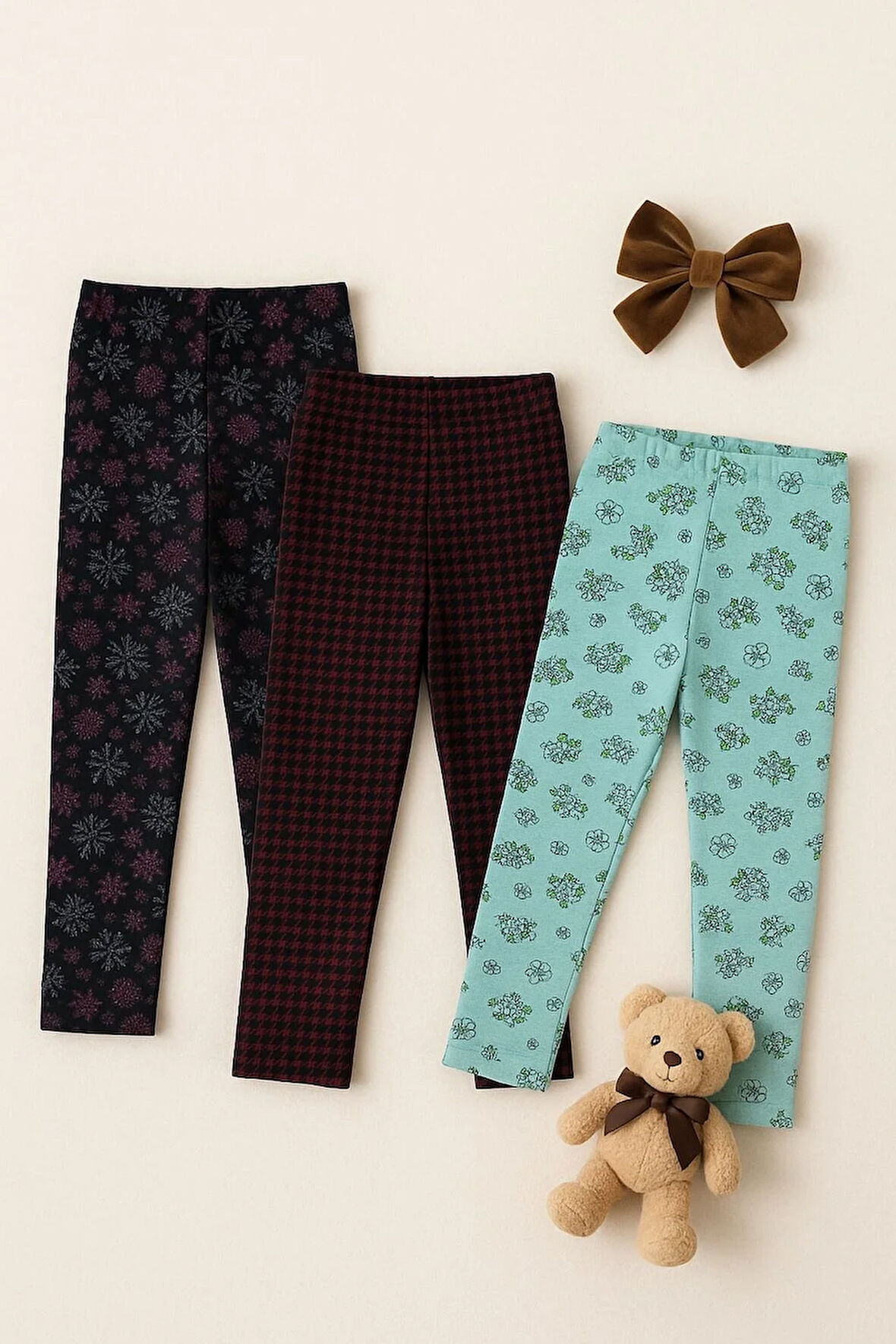 3'lü Kışlık Şardonlu ve Jakarlı Çocuk Tayt Seti - Sıcak ve Esnek