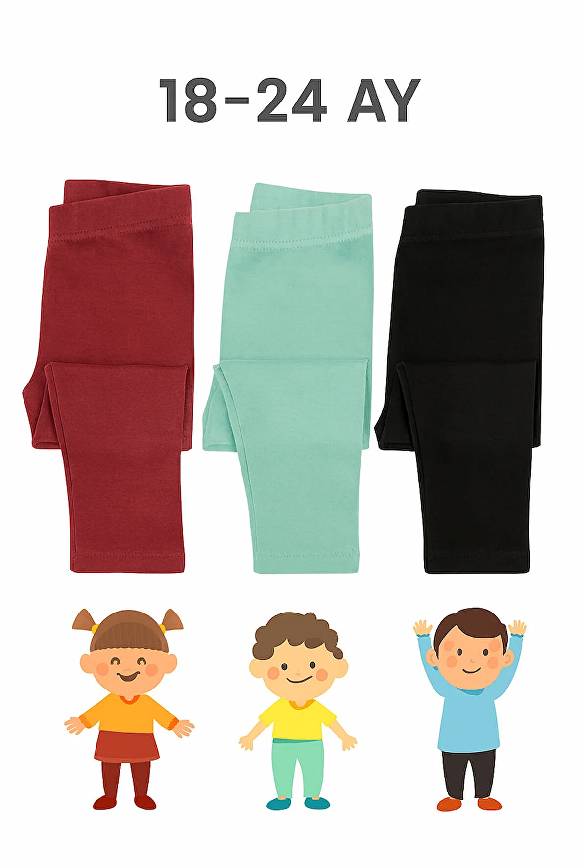 3'lü Set Şardonlu Kışlık Bebek Tayt (Siyah - Çağla Yeşili - Bordo)