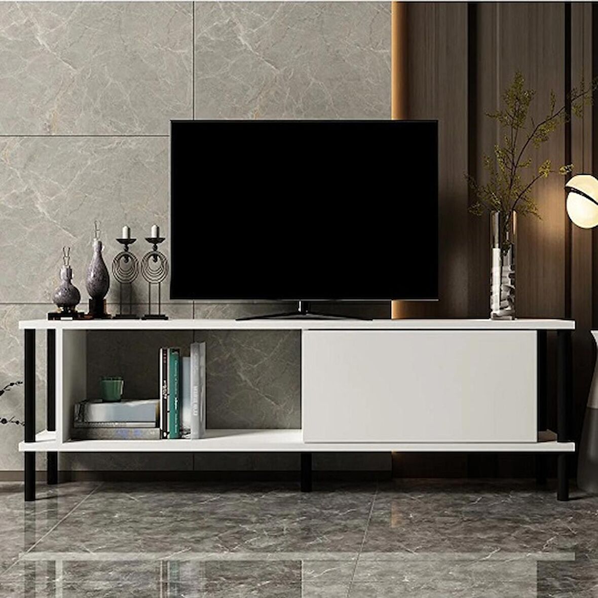 TV Sehpası Rosso Beyaz Siyah 150 cm