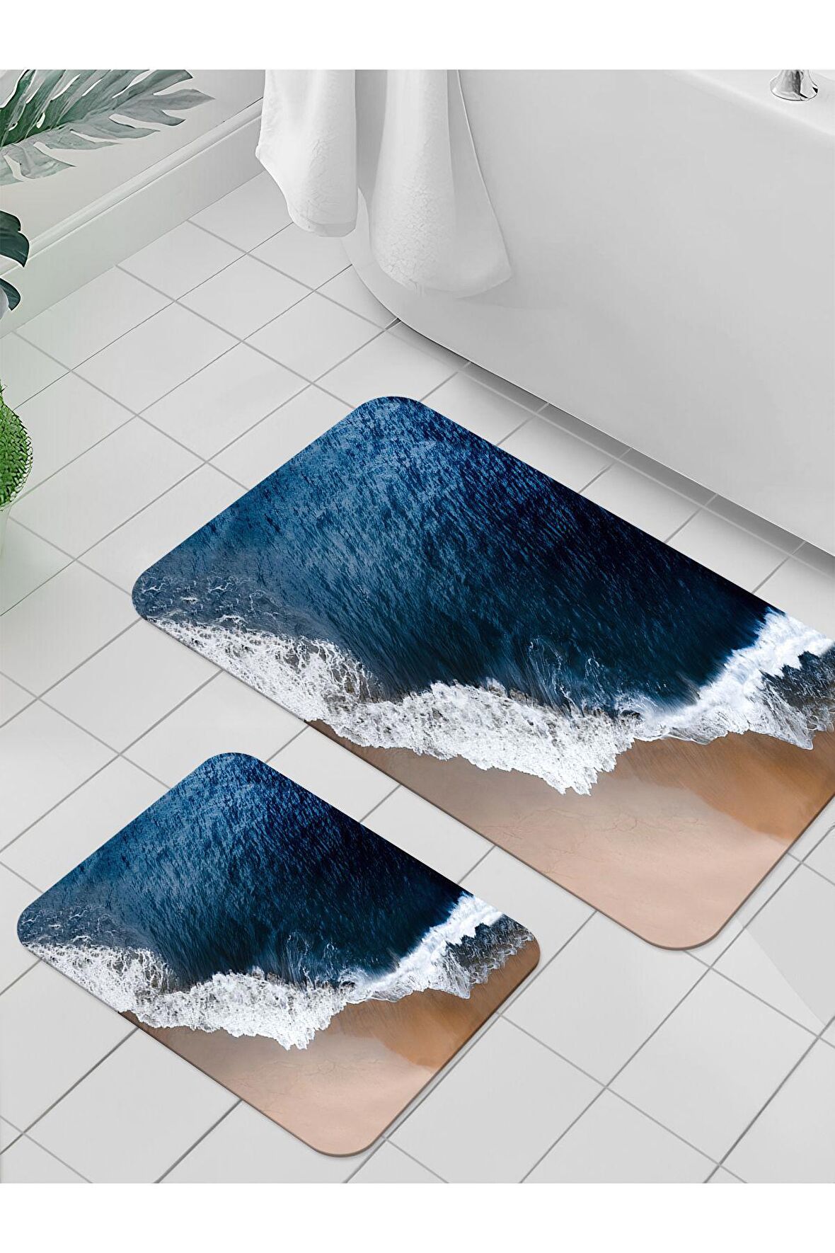 Dijital Baskılı Yıkanabilir Kaymaz Taban 2li Banyo Halısı Paspas Klozet Takımı