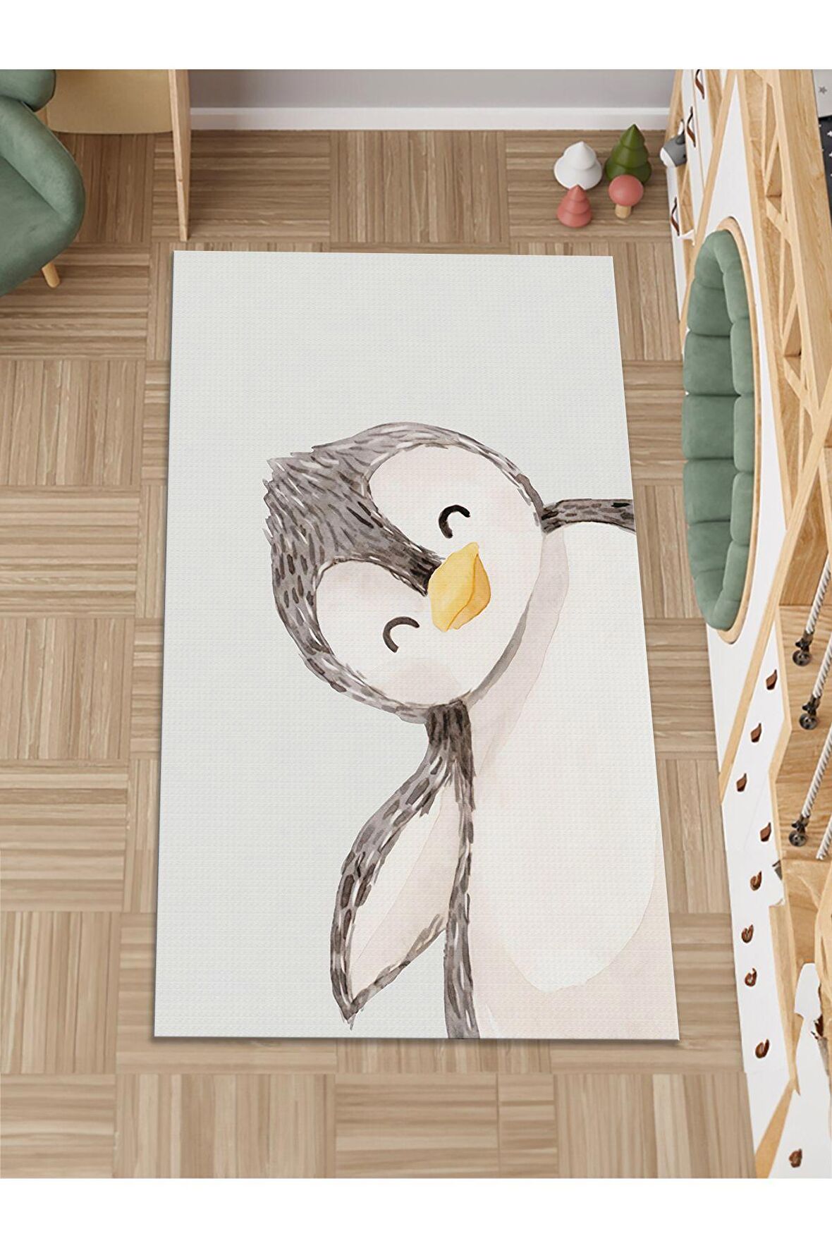 Penguen Desenli Halı Yıkanabilir Kaymaz Taban Bebek Odası