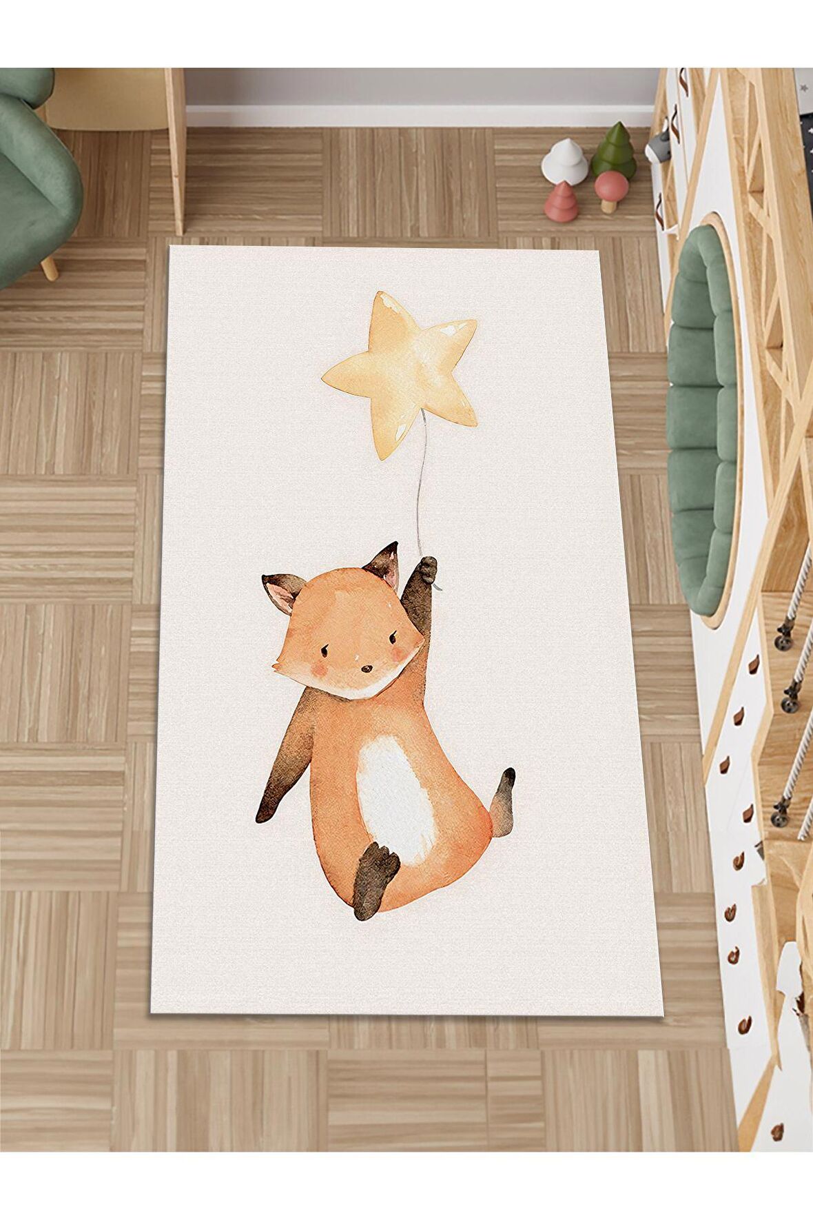 Tilki Desenli Halı Yıkanabilir Kaymaz Taban Bebek Odası