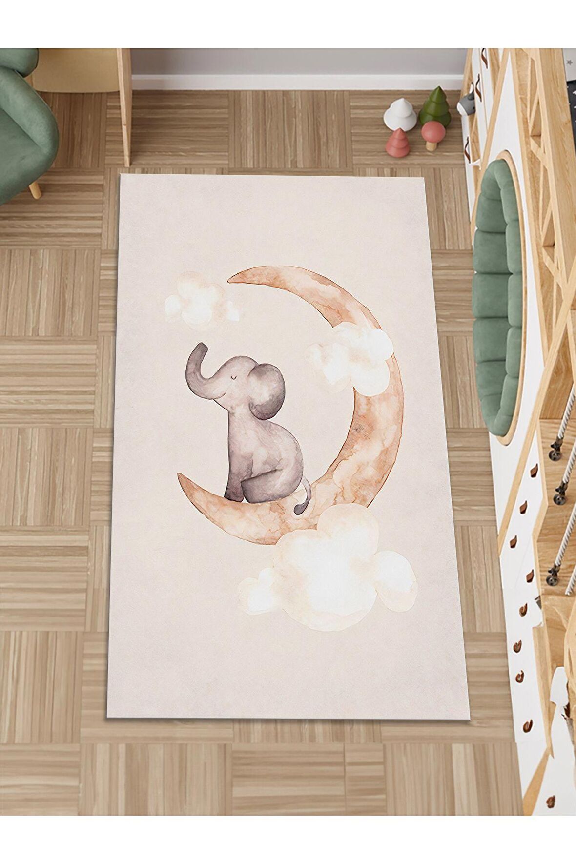 Fil Desenli Halı Yıkanabilir Kaymaz Taban Bebek Odası
