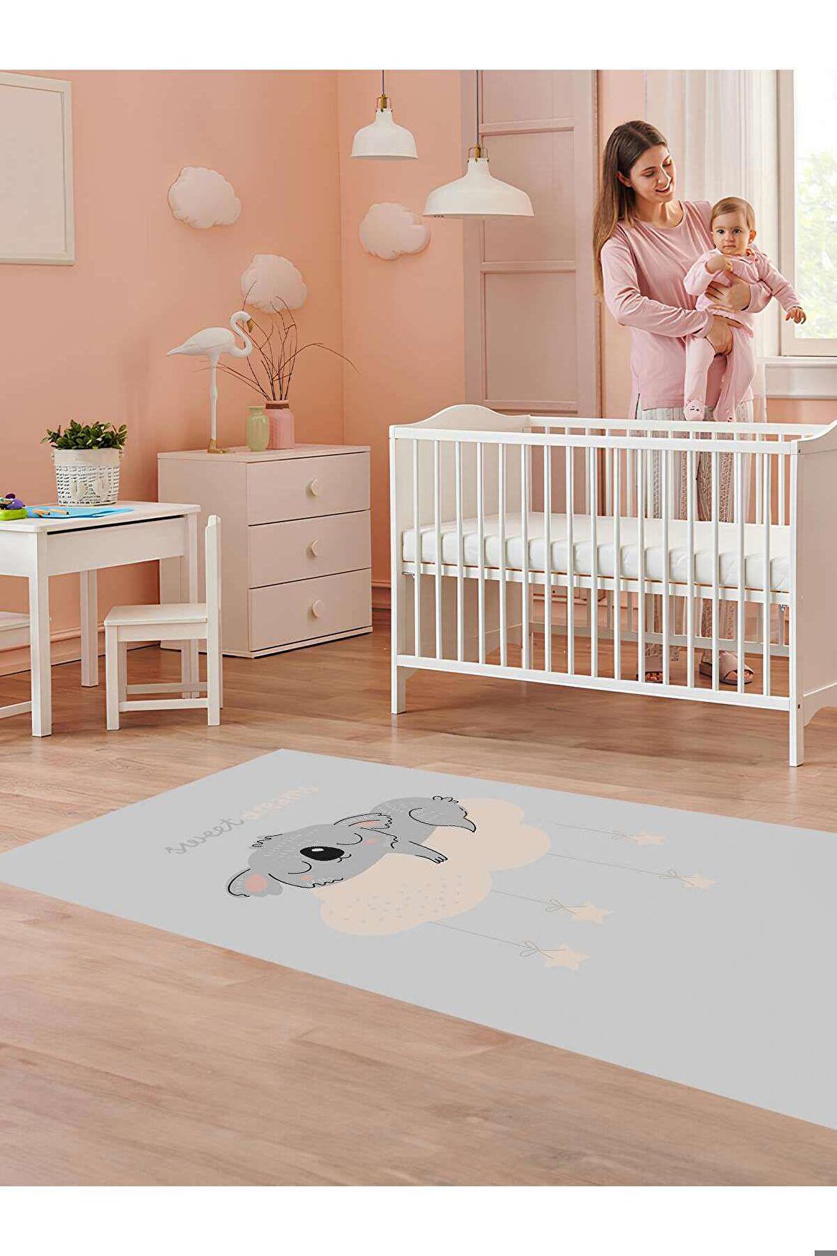 Koala Desenli Halı Yıkanabilir Kaymaz Taban Bebek Odası