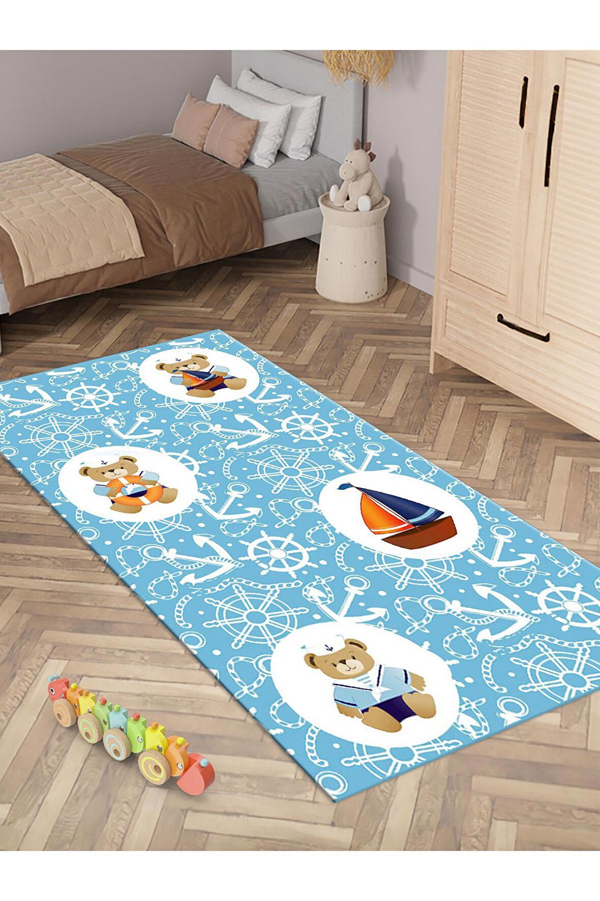 Denizci Ayıcık  Halısı Yıkanabilir Kaymaz Taban Çocuk Odası