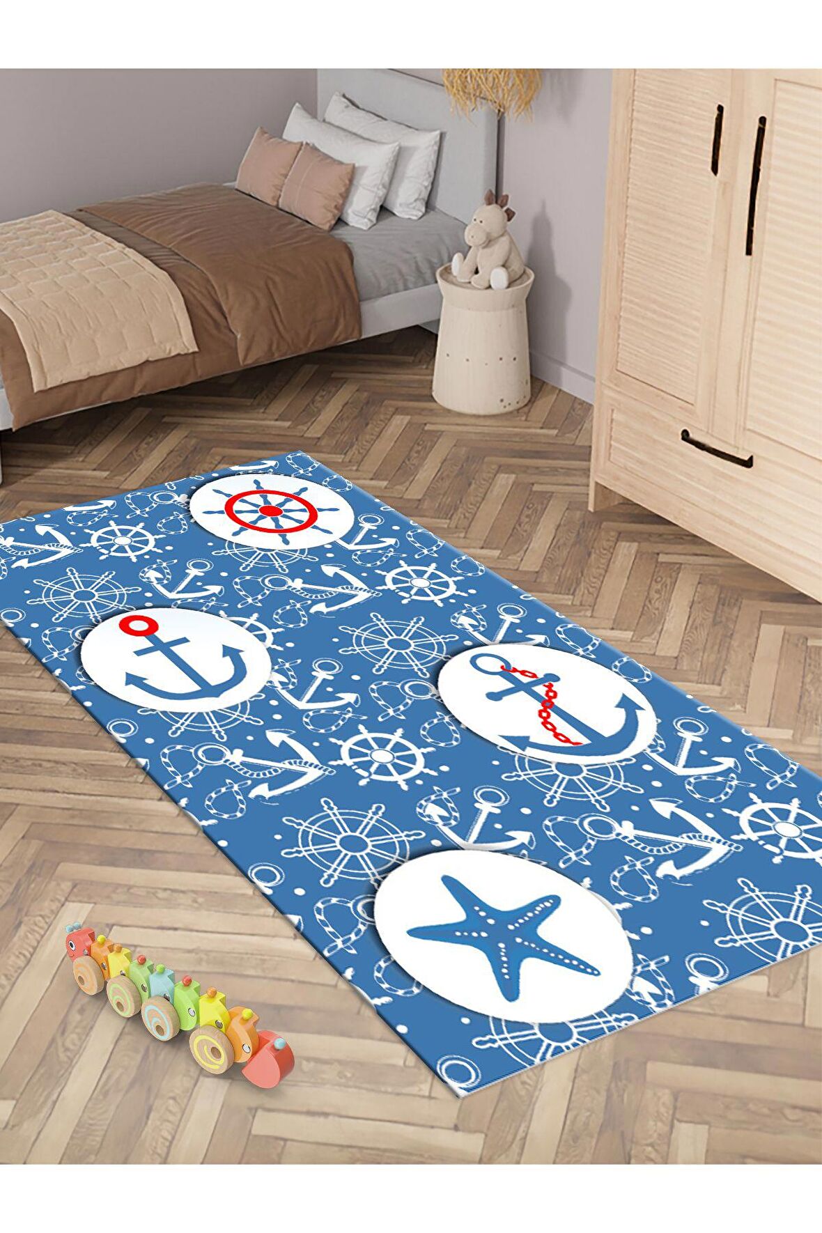 Denizci Halısı Yıkanabilir Kaymaz Taban Çocuk Odası