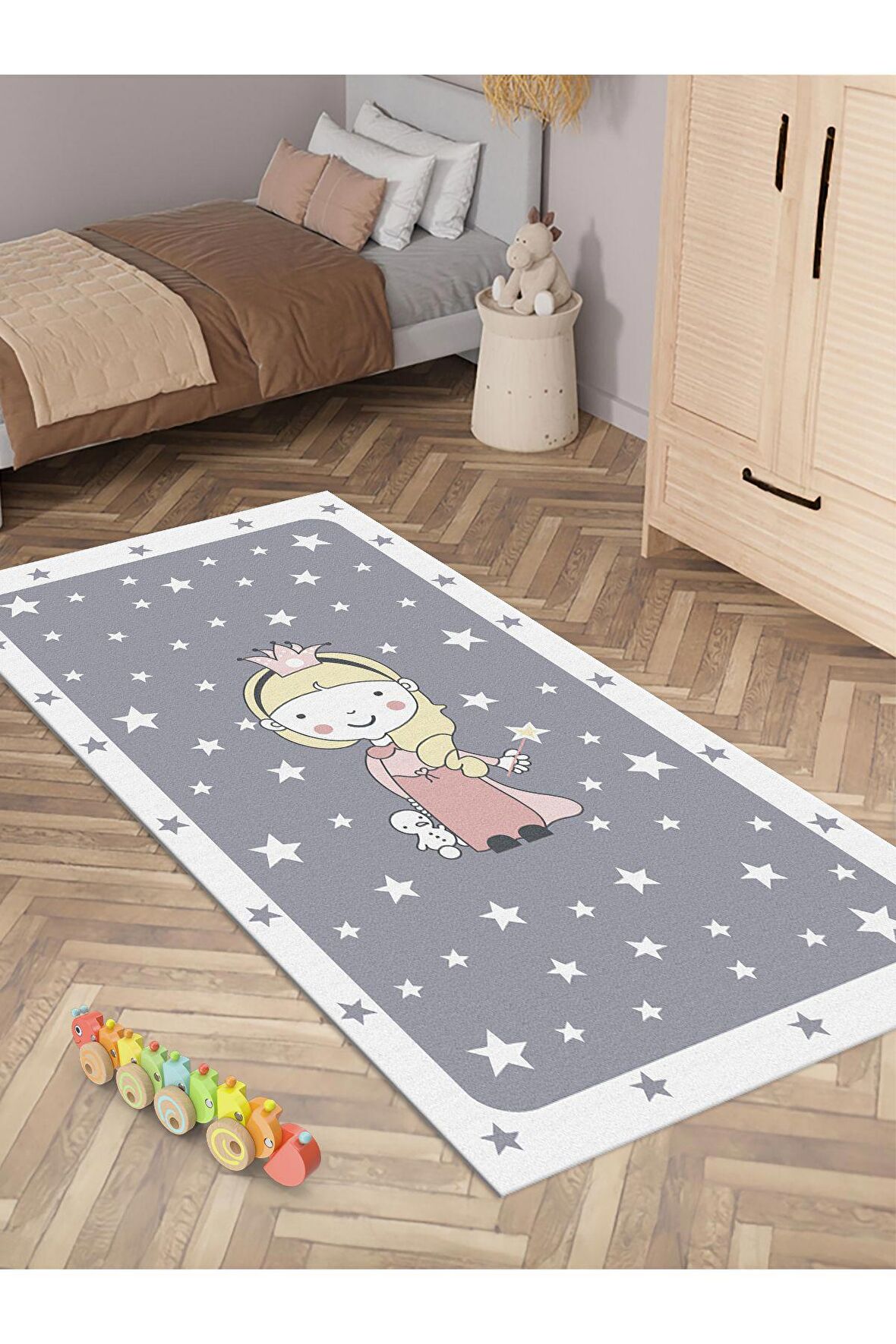 Prenses Kız Çocuk Halısı Yıkanabilir Kaymaz Taban Çocuk Odası