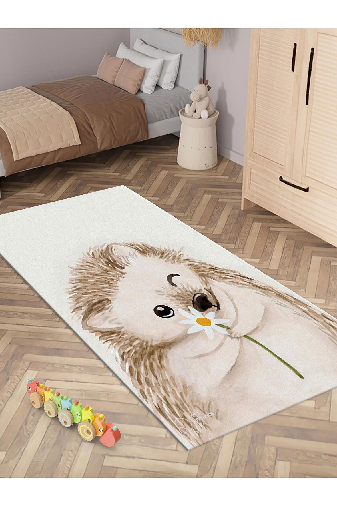 Sevimli Kirpi Halısı Yıkanabilir Kaymaz Taban Bebek ve Çocuk Odası