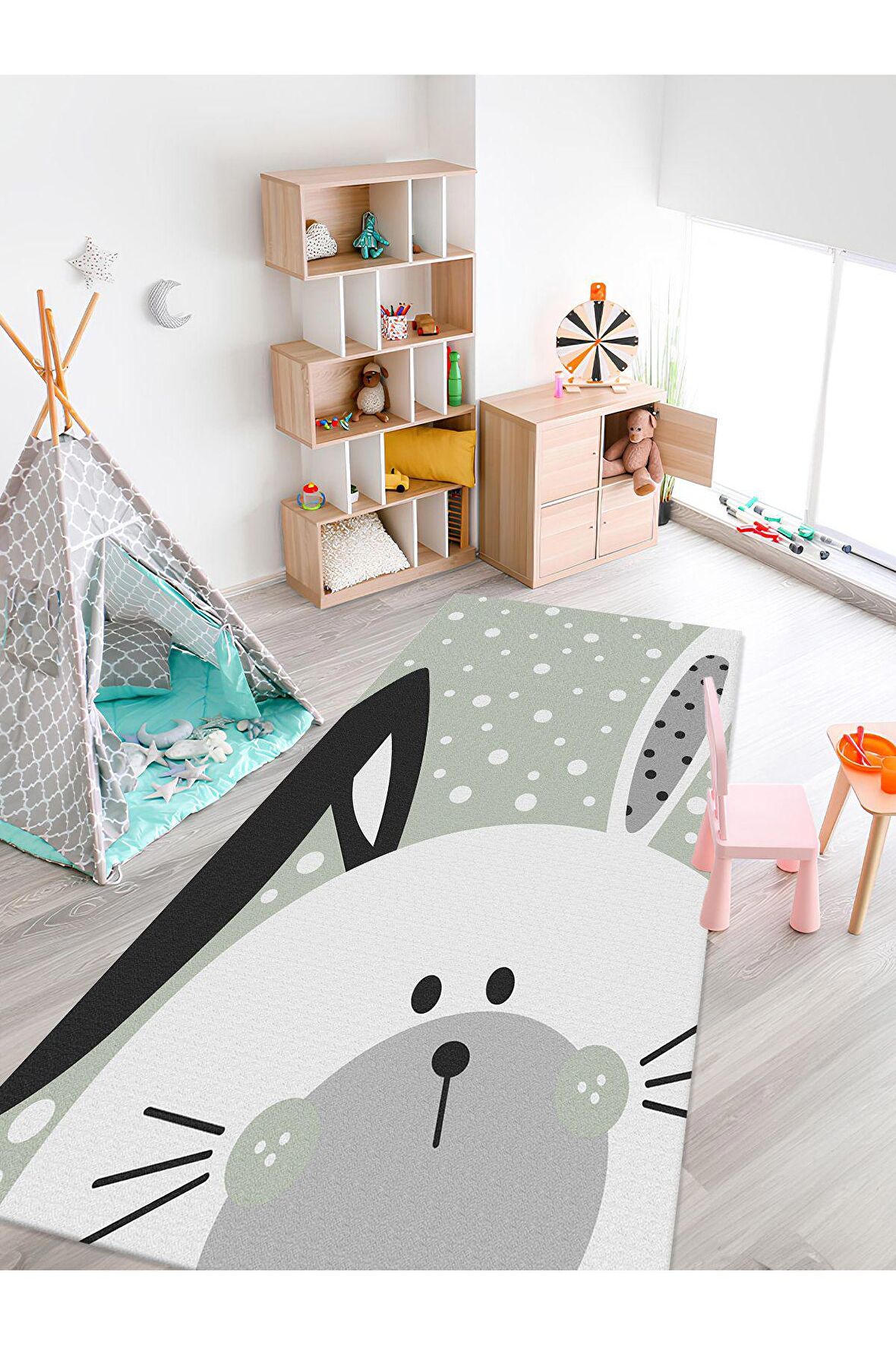 Tavşan Desenli Halı Yıkanabilir Kaymaz Taban Bebek ve Çocuk Odası