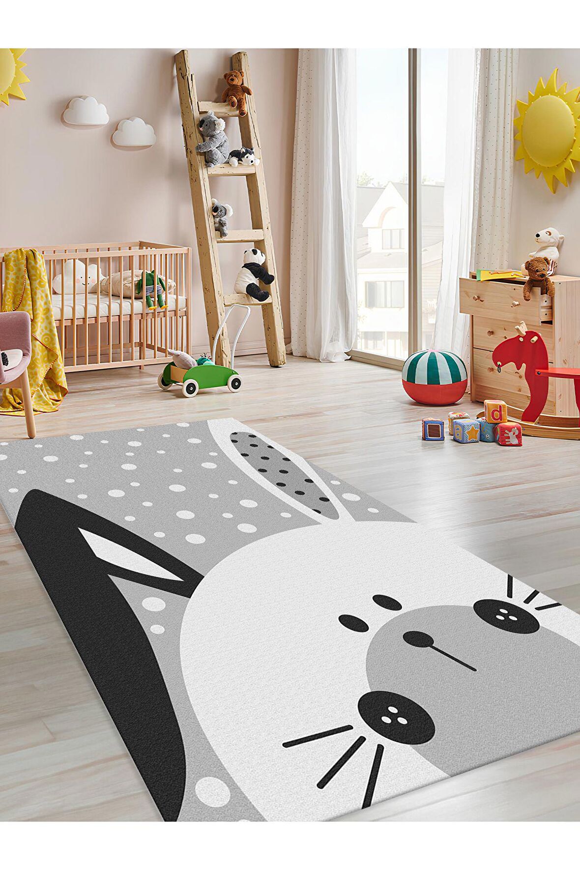 Tavşan Desenli Halı Yıkanabilir Kaymaz Taban Bebek ve Çocuk Odası