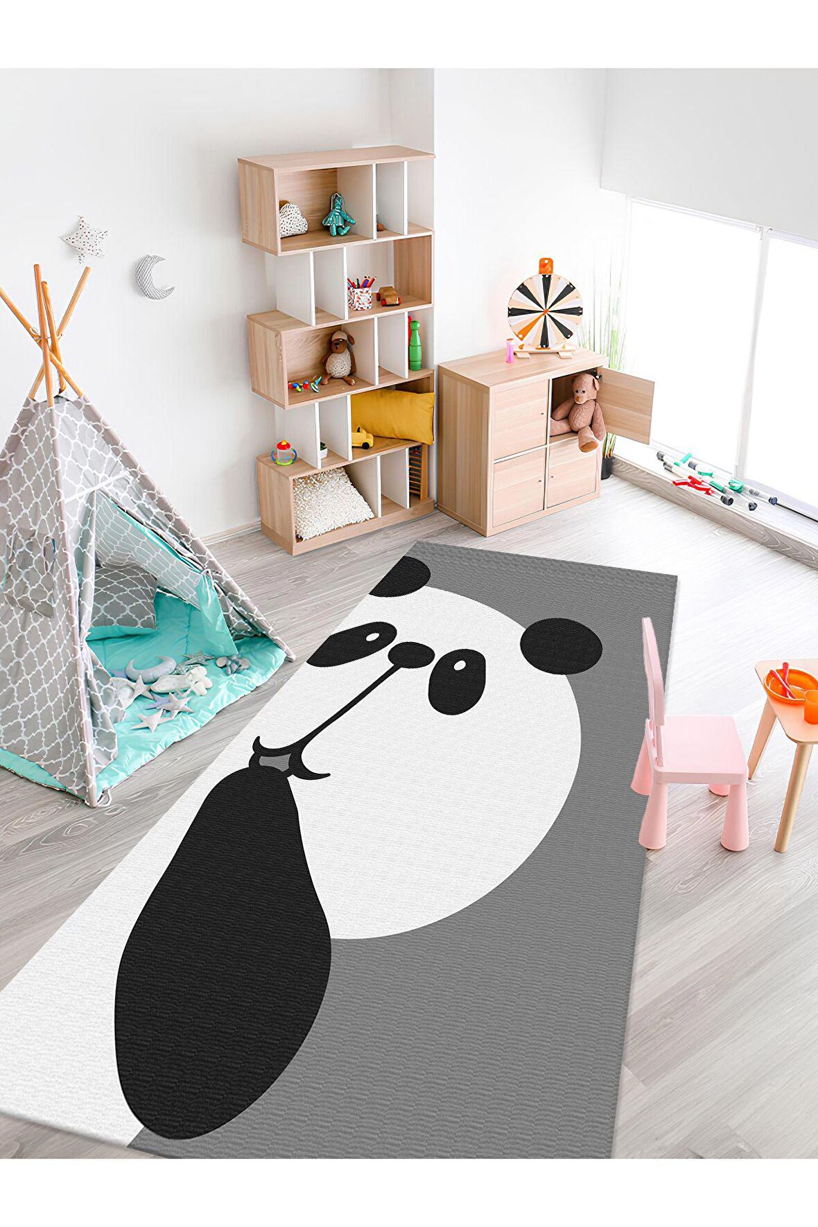 Sevimli Panda Halısı Yıkanabilir Kaymaz Taban Bebek ve Çocuk Odası