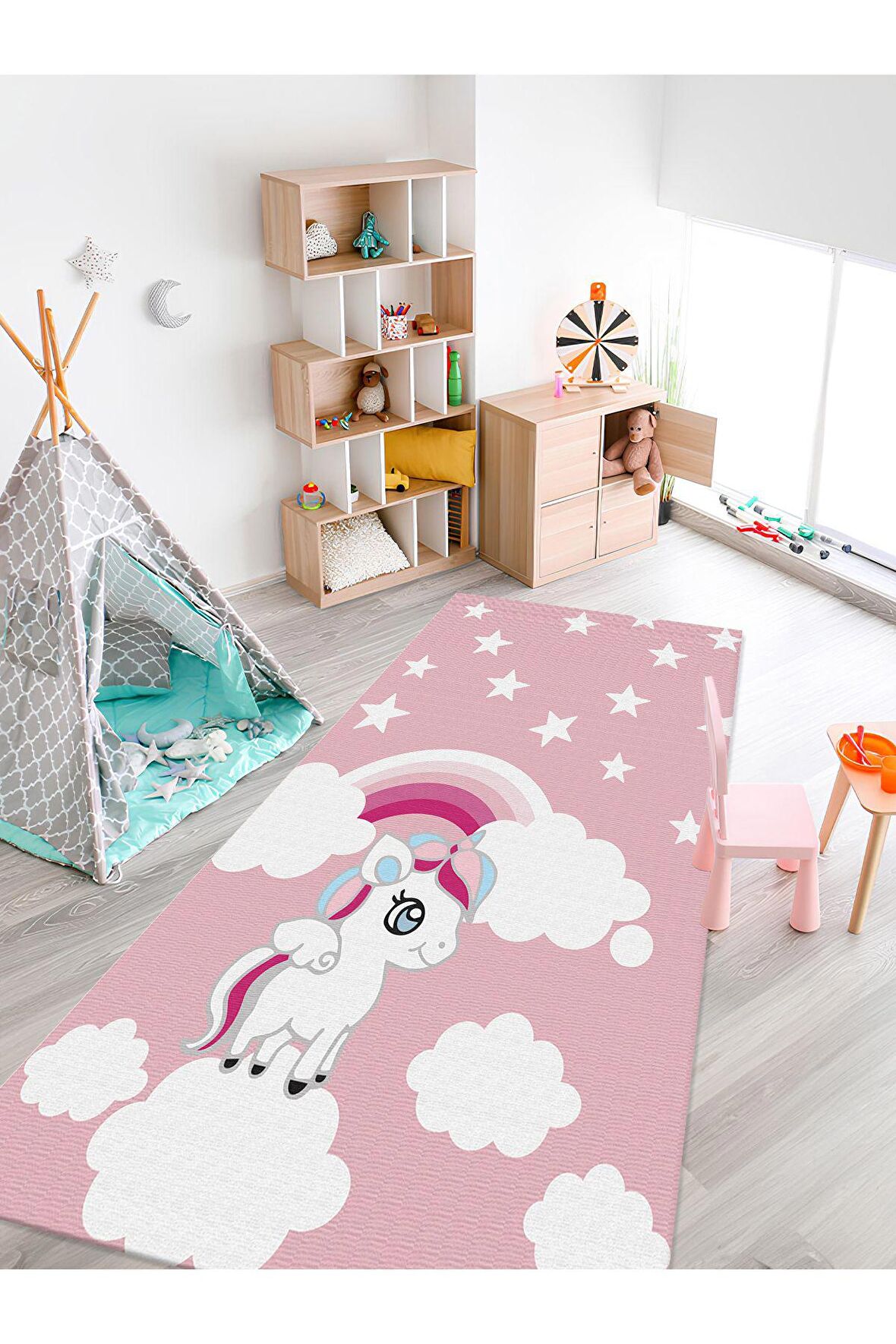 Sevimli Pegasus Halısı Yıkanabilir Kaymaz Taban Bebek ve Çocuk Odası