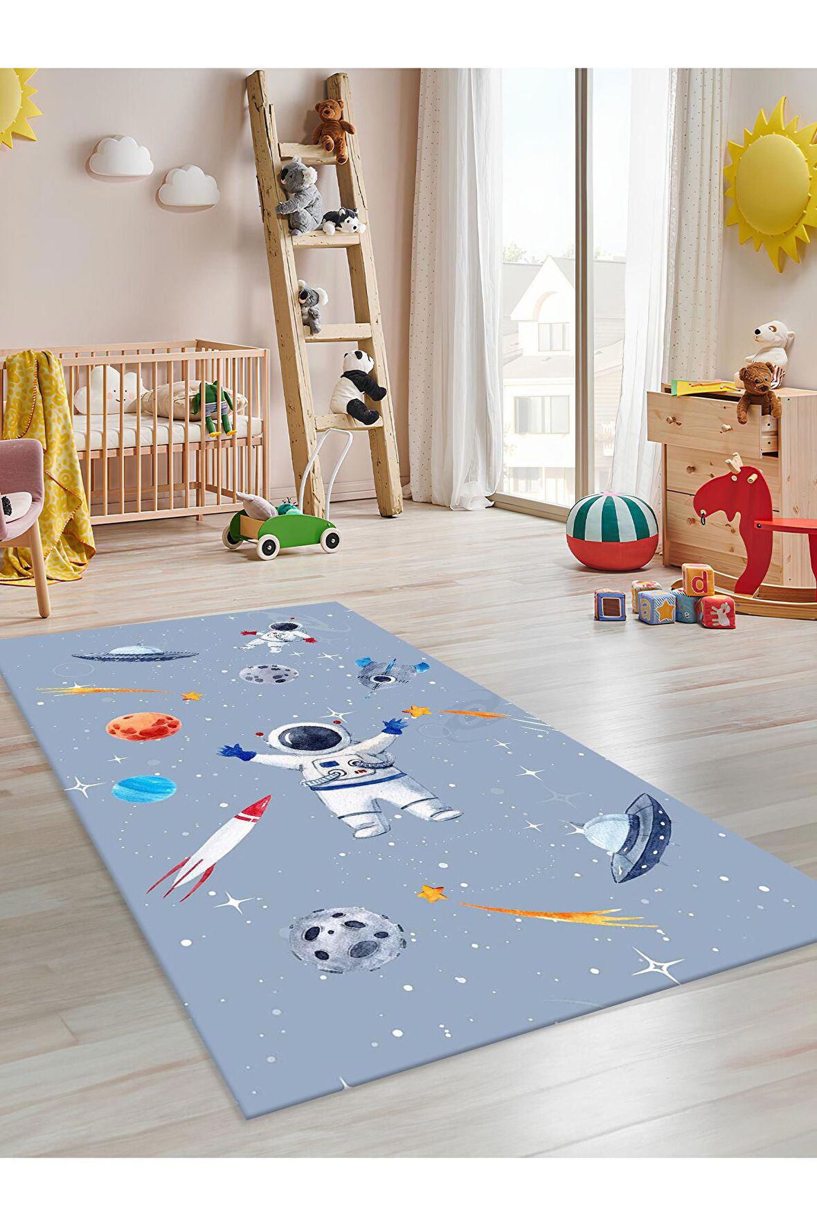 Astronot Halısı Yıkanabilir Kaymaz Taban Çocuk Odası