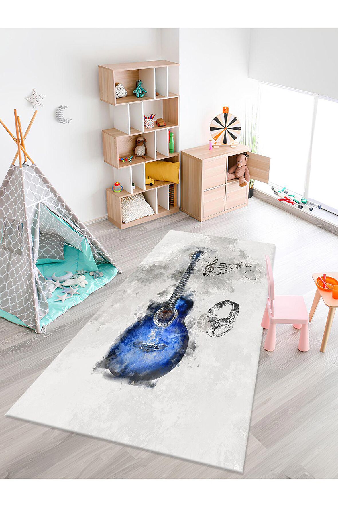 Gitar Desenli Halı Yıkanabilir Kaymaz Taban Çocuk Odası