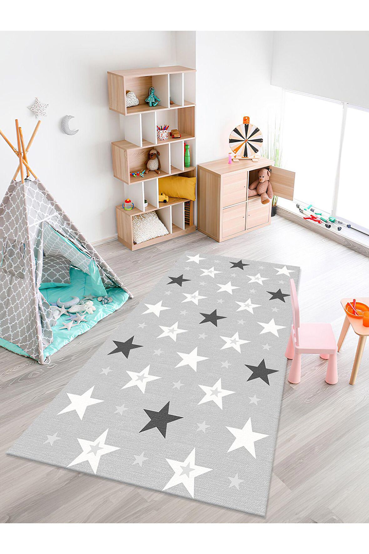 Yıldız Desenli Yıkanabilir Kaymaz Taban Çocuk Oda halısı
