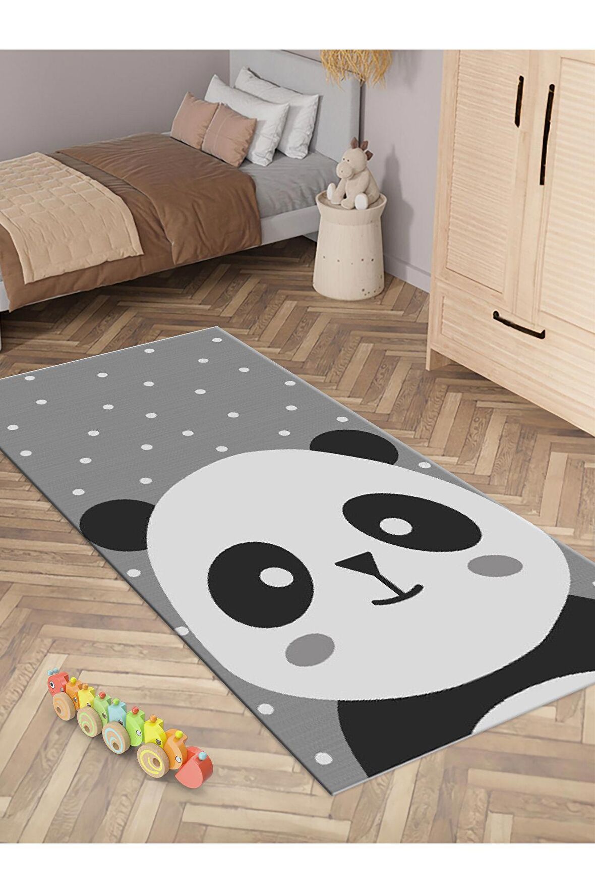 Sevimli Panda Halısı Yıkanabilir Kaymaz Taban Çocuk Odası