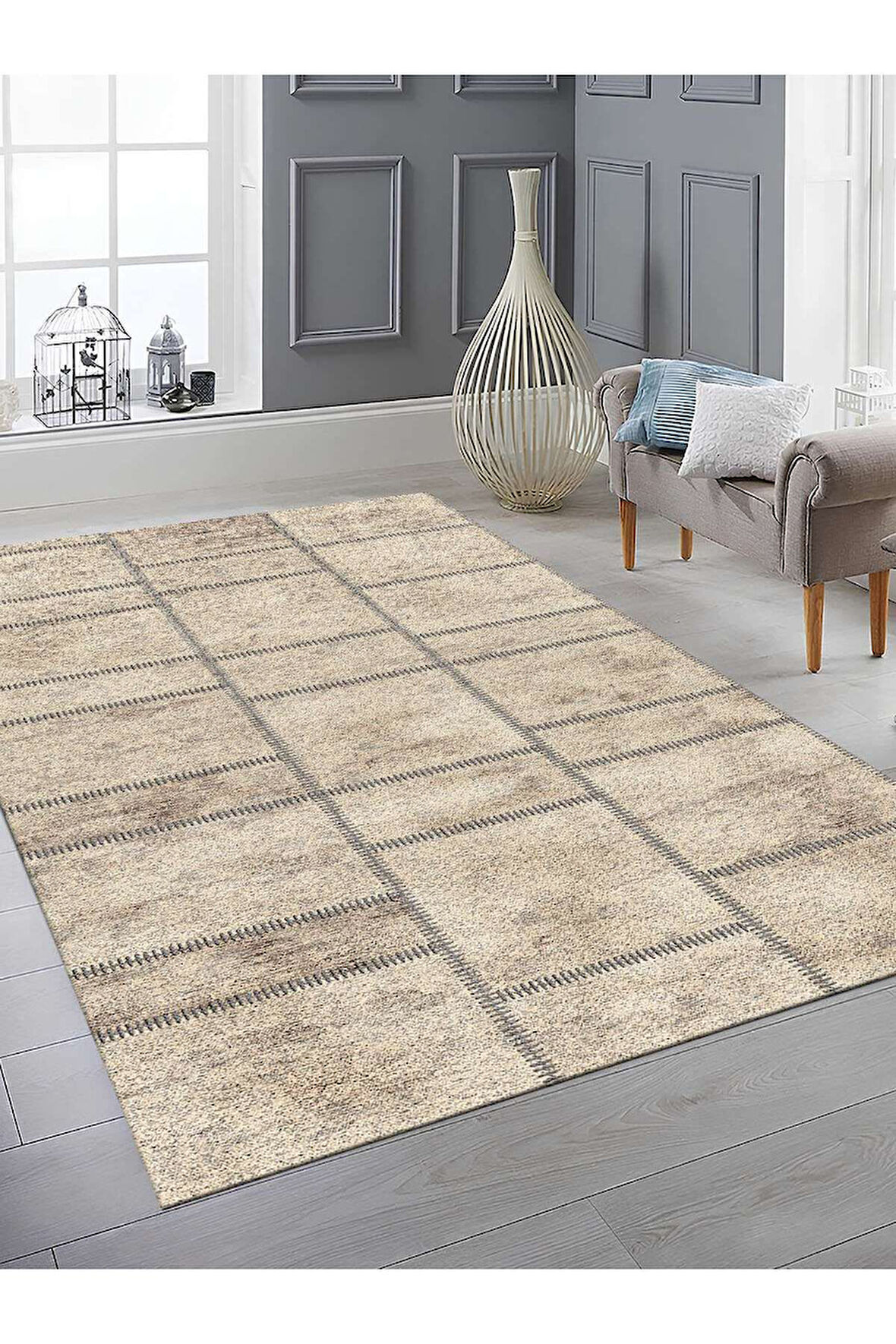 Dijital Baskılı Yıkanabilir Kaymaz Taban Salon ve Oturma Odası Halısı 6381H