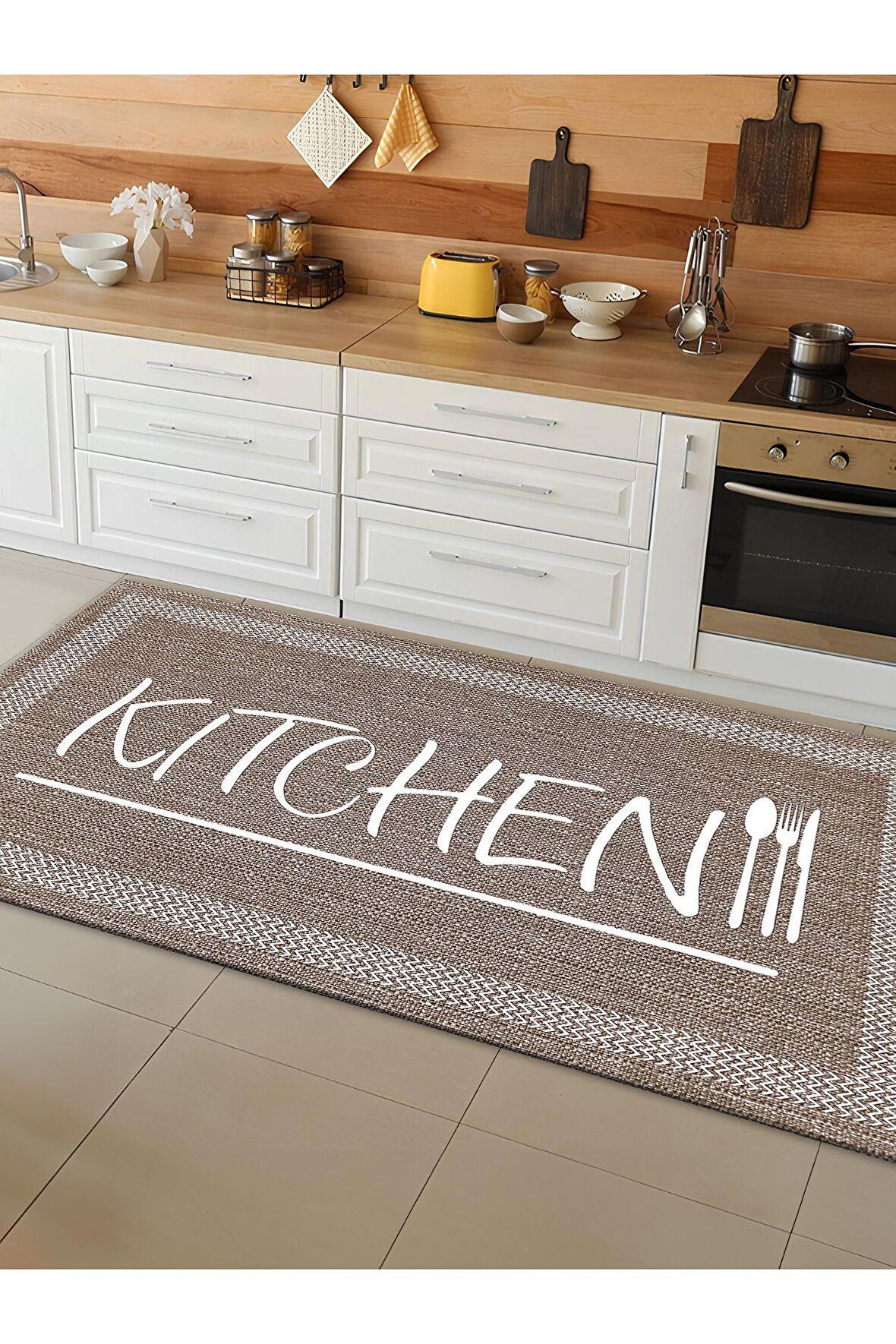 Makinede Yıkanabilir Kaymaz Taban Leke Tutmaz Dijital Baskı Mutfak Halısı