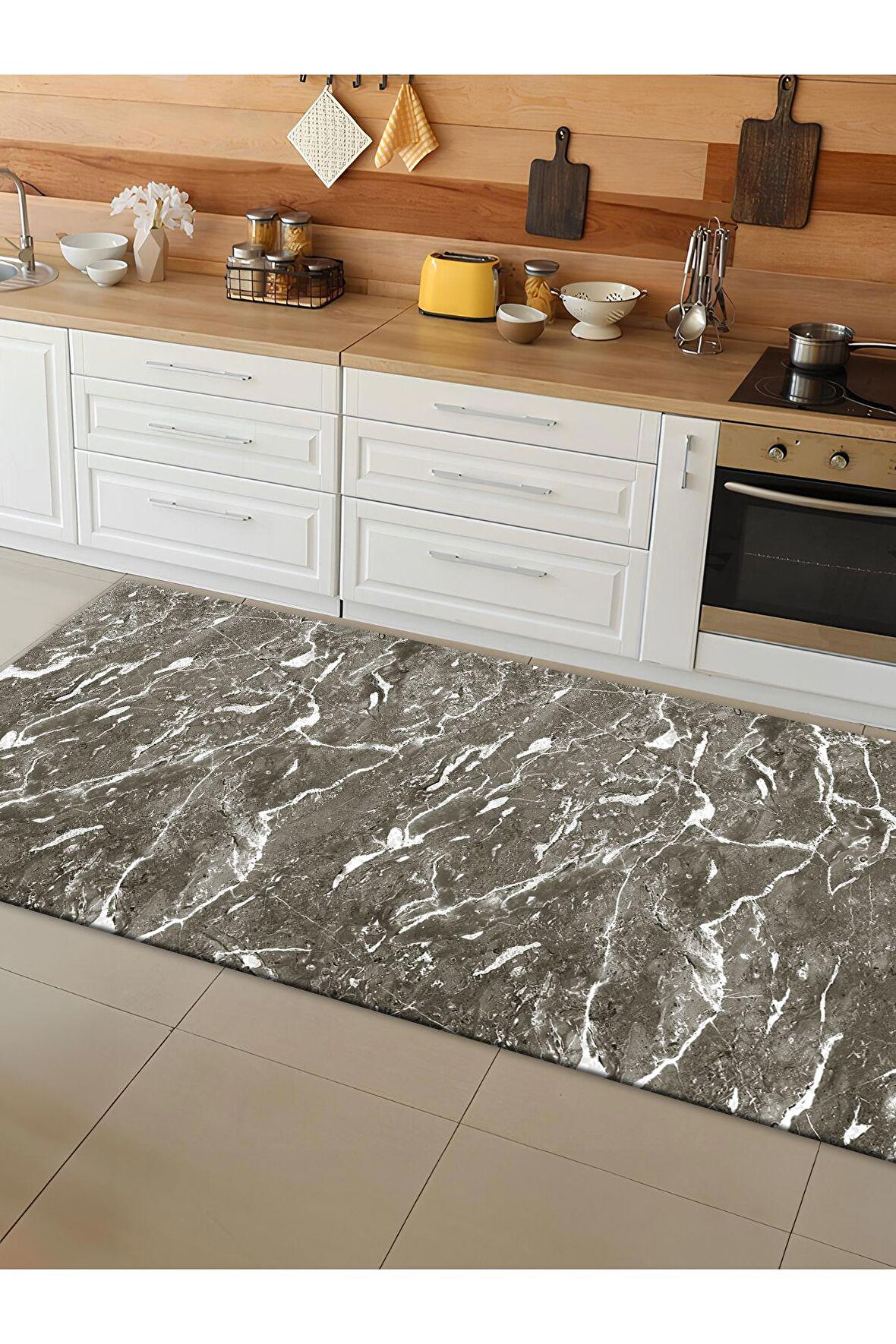 Makinede Yıkanabilir Kaymaz Taban Leke Tutmaz Dijital Baskı Mutfak Halısı