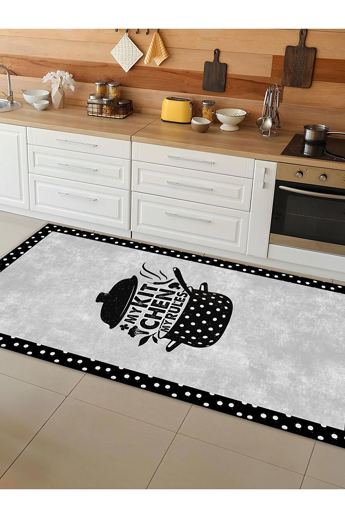 Makinede Yıkanabilir Kaymaz Taban Leke Tutmaz Dijital Baskı Mutfak Halısı