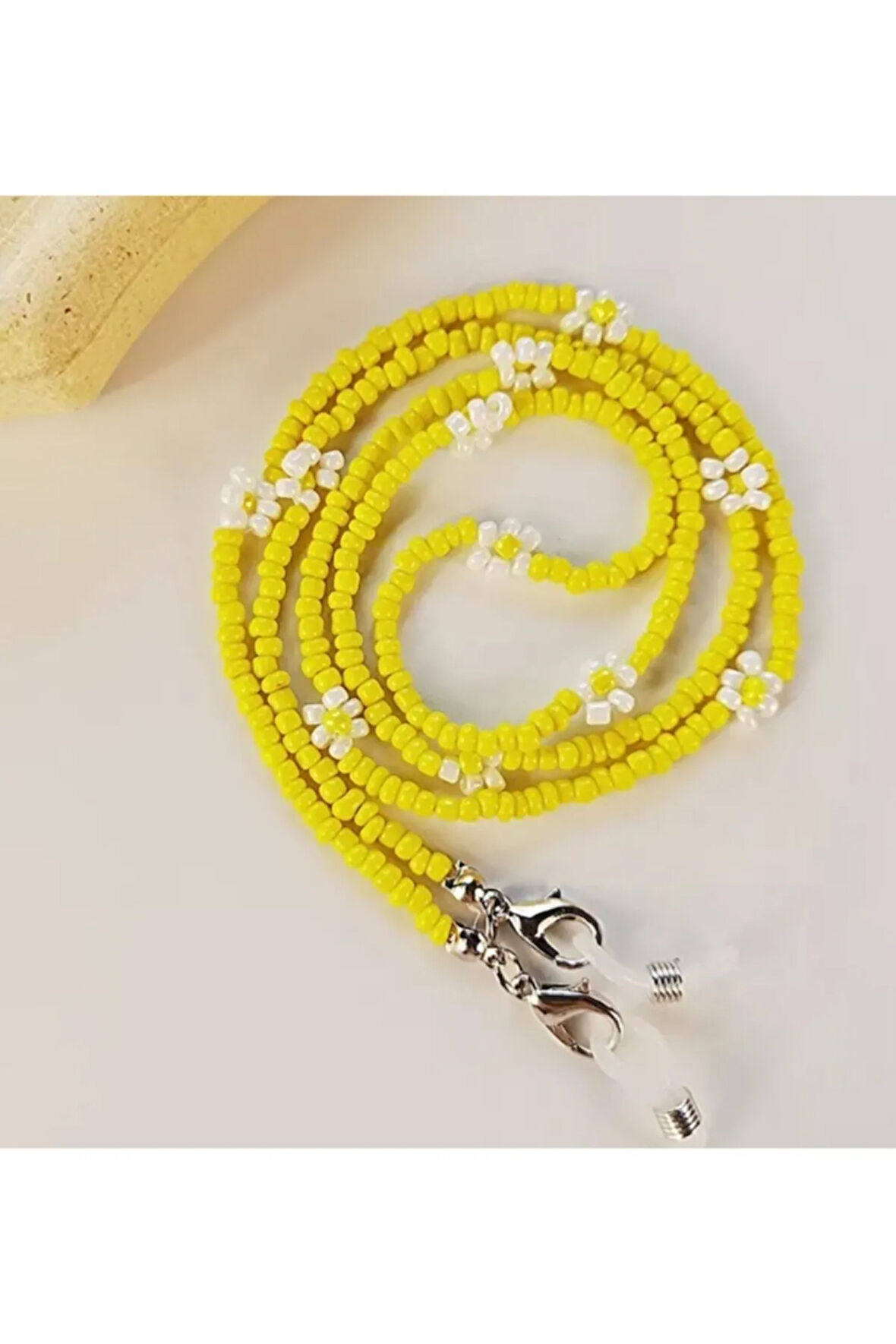 Sarı Kum Boncuklu Papatya Gözlük Aksesuarı