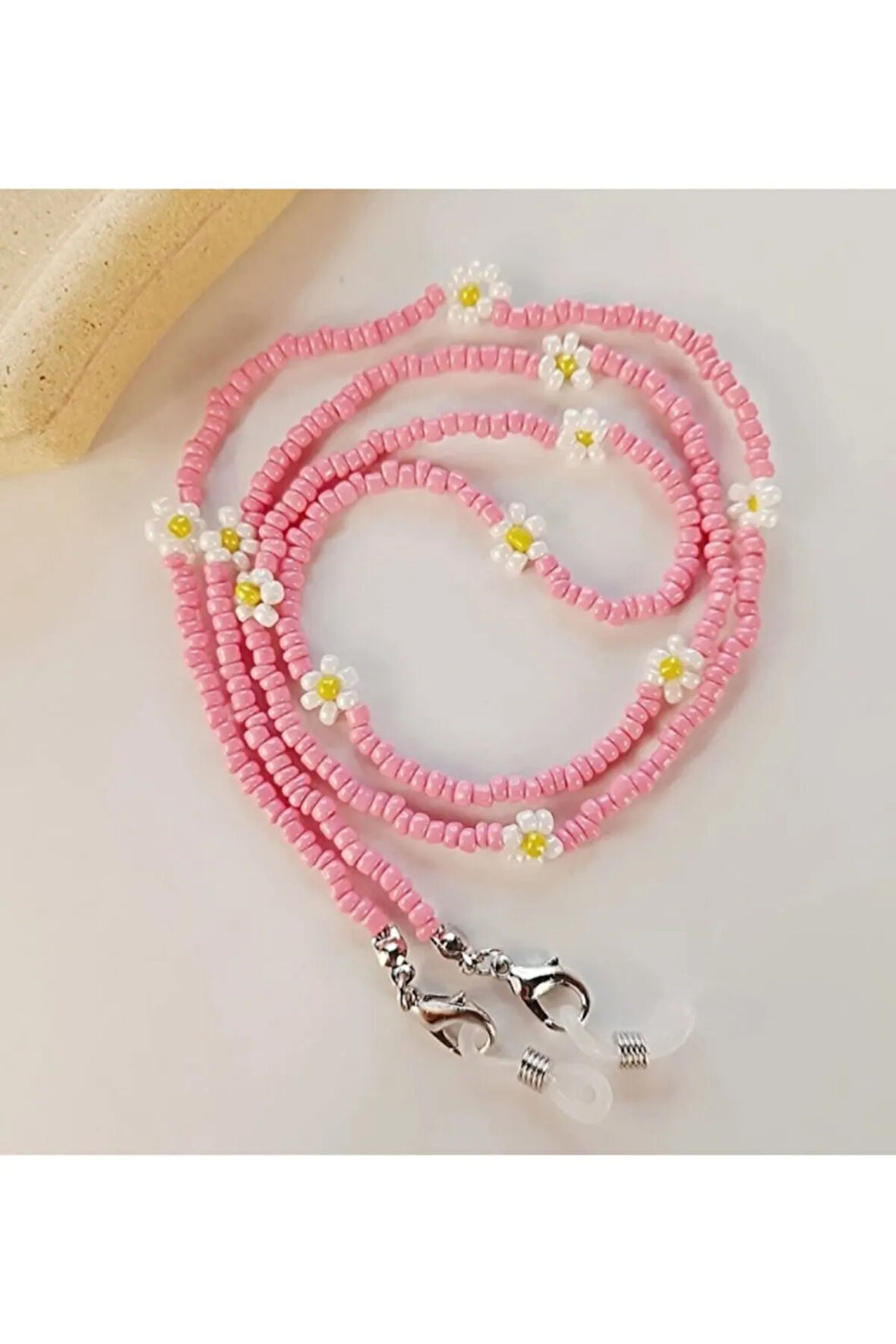 Kum Boncuklu Pembe Papatya Gözlük Aksesuar