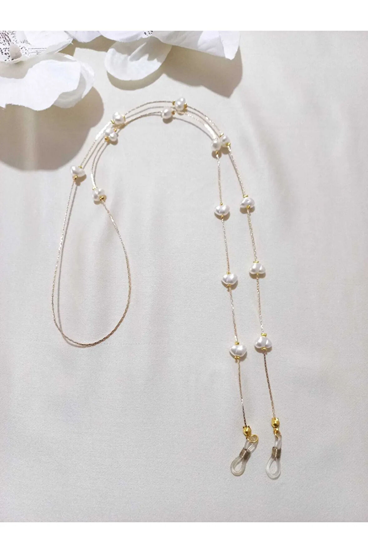 Gold Düzensiz Incili Gözlük Aksesuarı