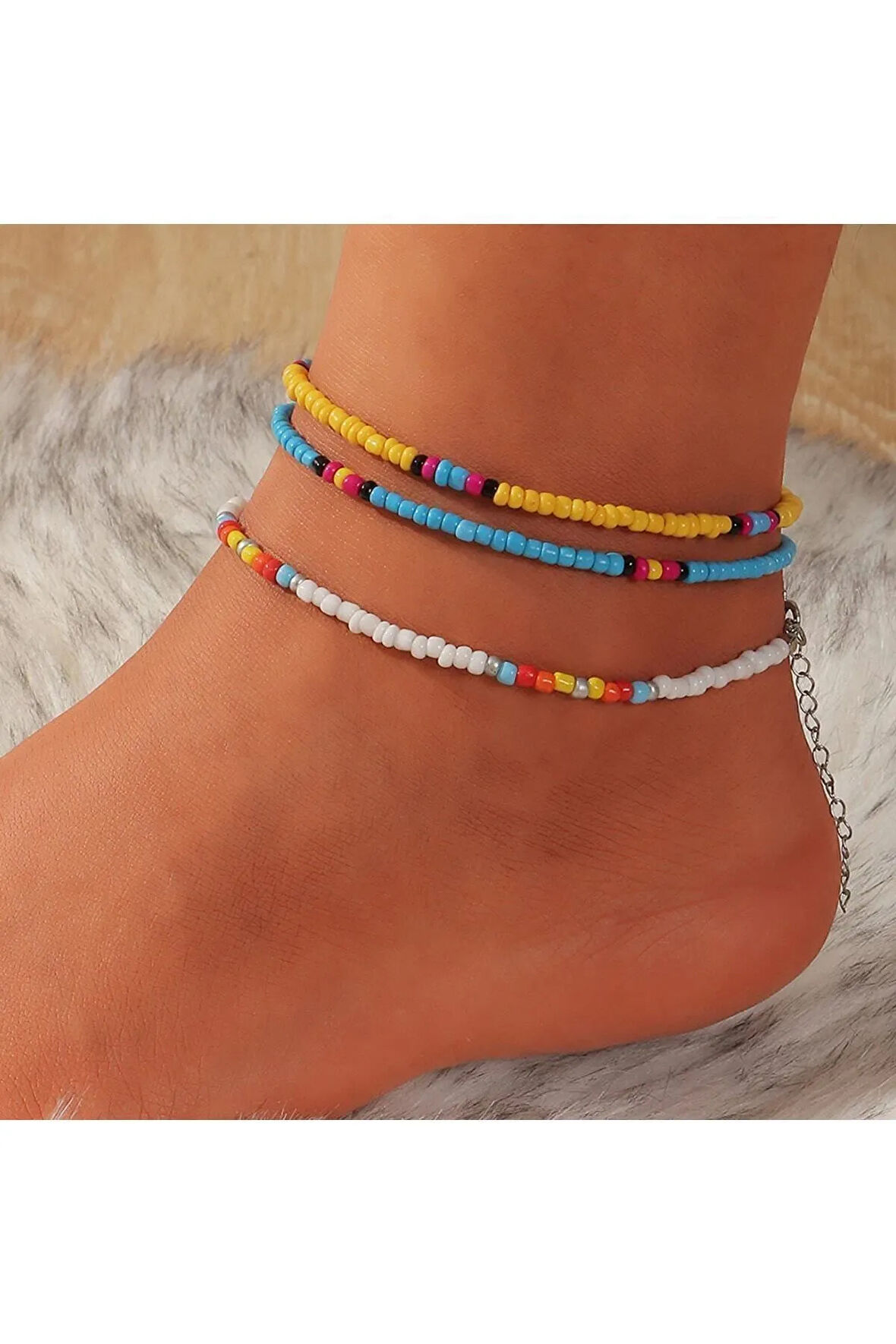 Kadın 3lü Kum Boncuk Halhal Set