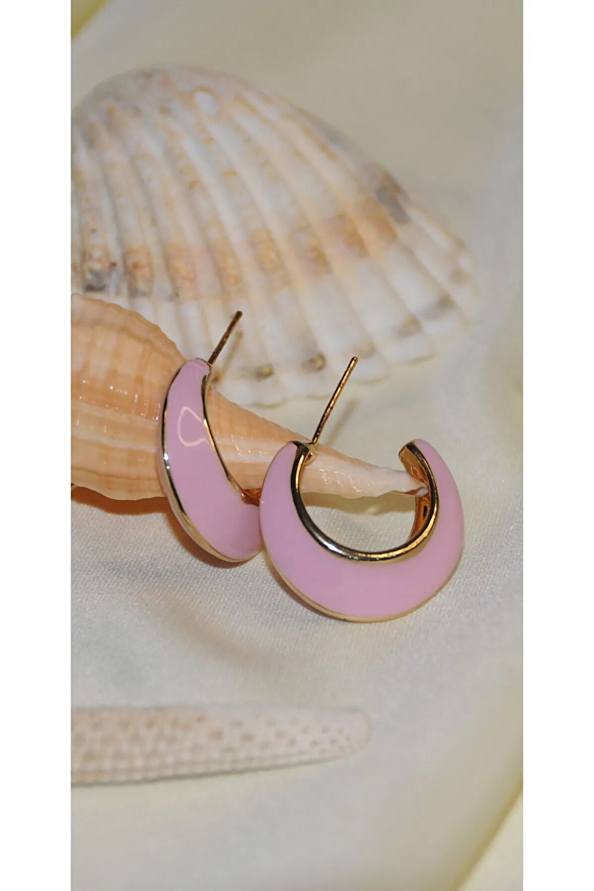 MİNELİ YARIM HALKA METAL GOLD PEMBE KÜPE