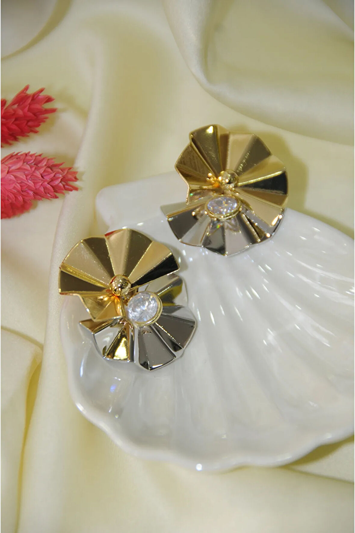RÜZGAR GÜLÜ METAL GOLD SİLVER KÜPE