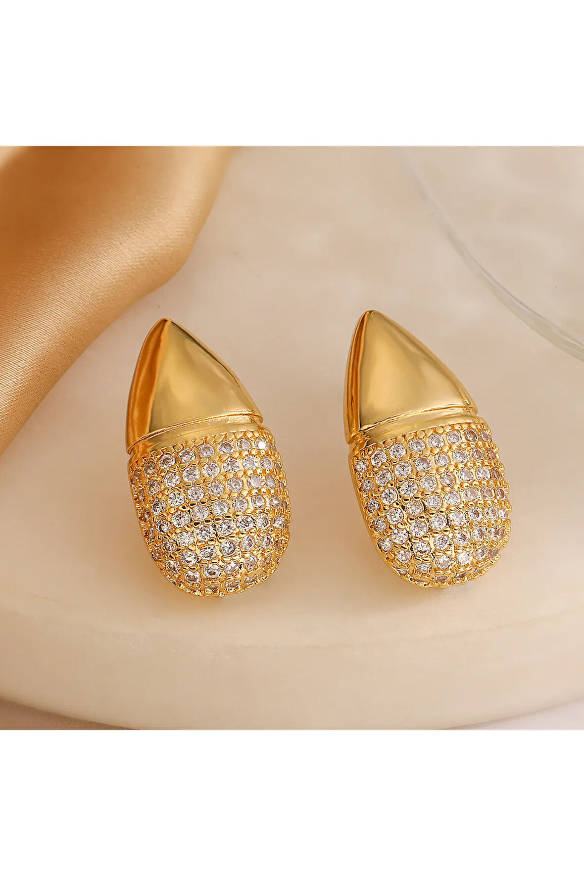 ZİRKON BÜYÜK DAMLA METAL GOLD KÜPE