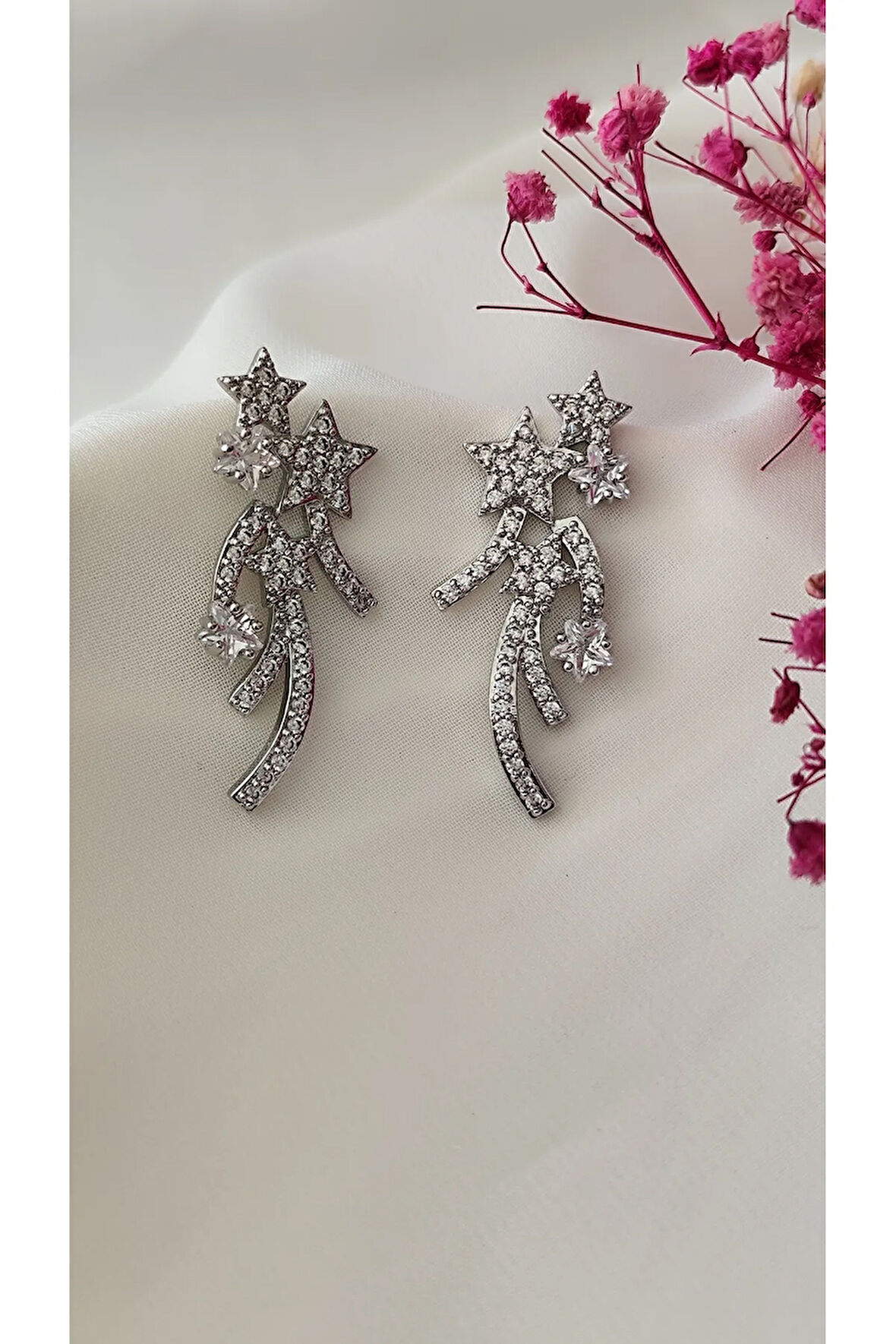 ZİRKON SARKIT METAL SİLVER KÜPE