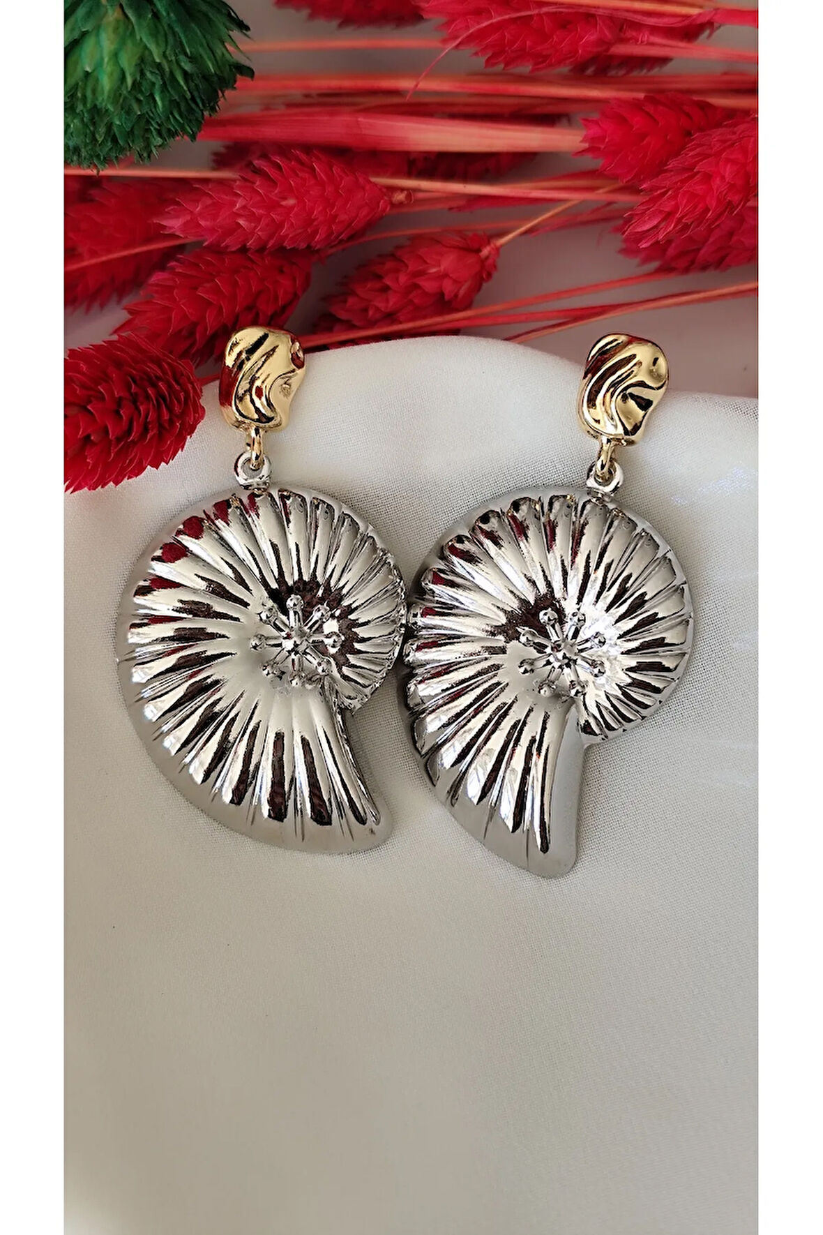 SALYANGOZ İKİ PARÇA METAL GOLD SİLVER KÜPE