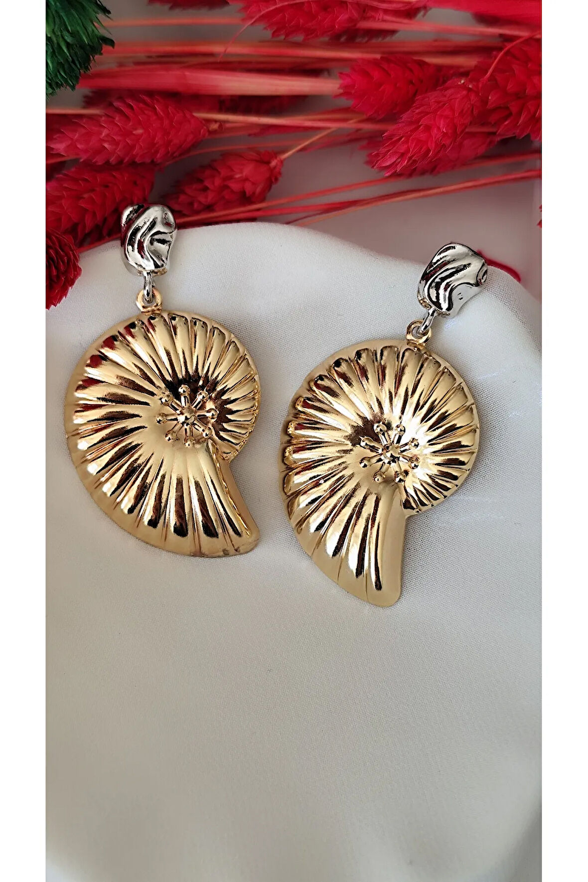SALYANGOZ İKİ PARÇA METAL GOLD SİLVER KÜPE