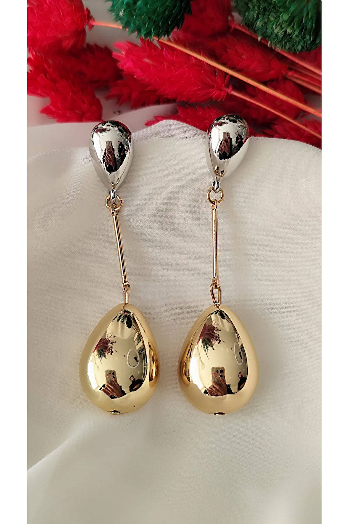 DAMLA BOTTEGA METAL SİLVER  GOLD KÜPE