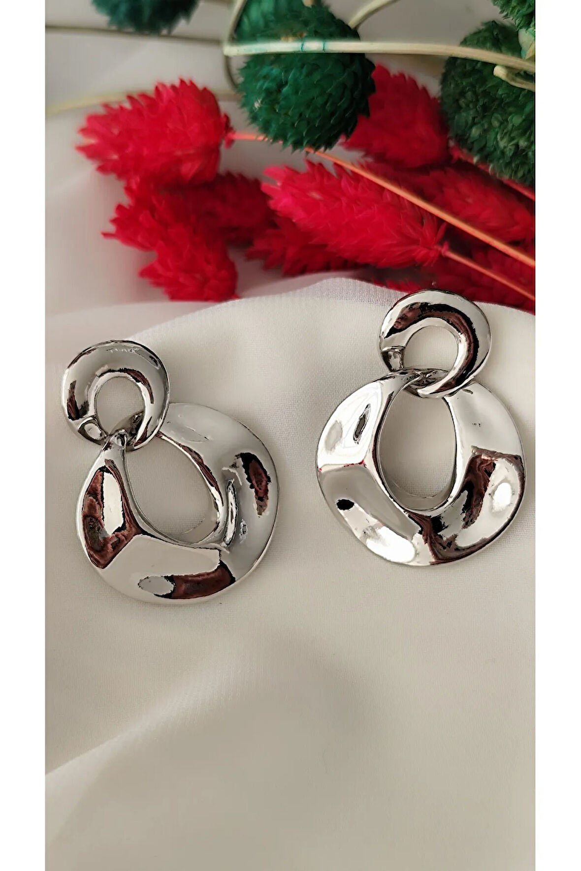 ÇİFT HALKA  METAL SİLVER KÜPE