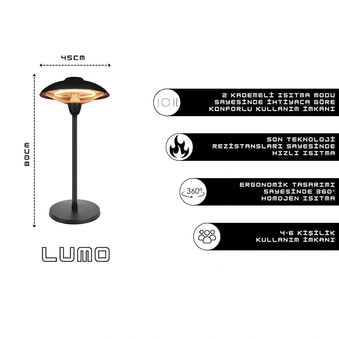 Notus Global Lumo Ayaklı Isıtıcı IP55 1500W Dış ve İç Mekan