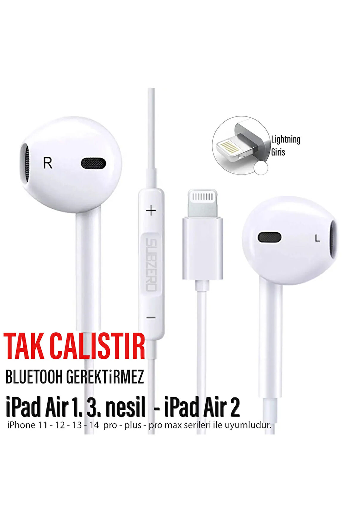 Tak Çalıştır iPad Air 1. 3. nesil - iPad Air 2 Kulaklık Kablolu Mikrofonlu iPhone Lightning Girişi