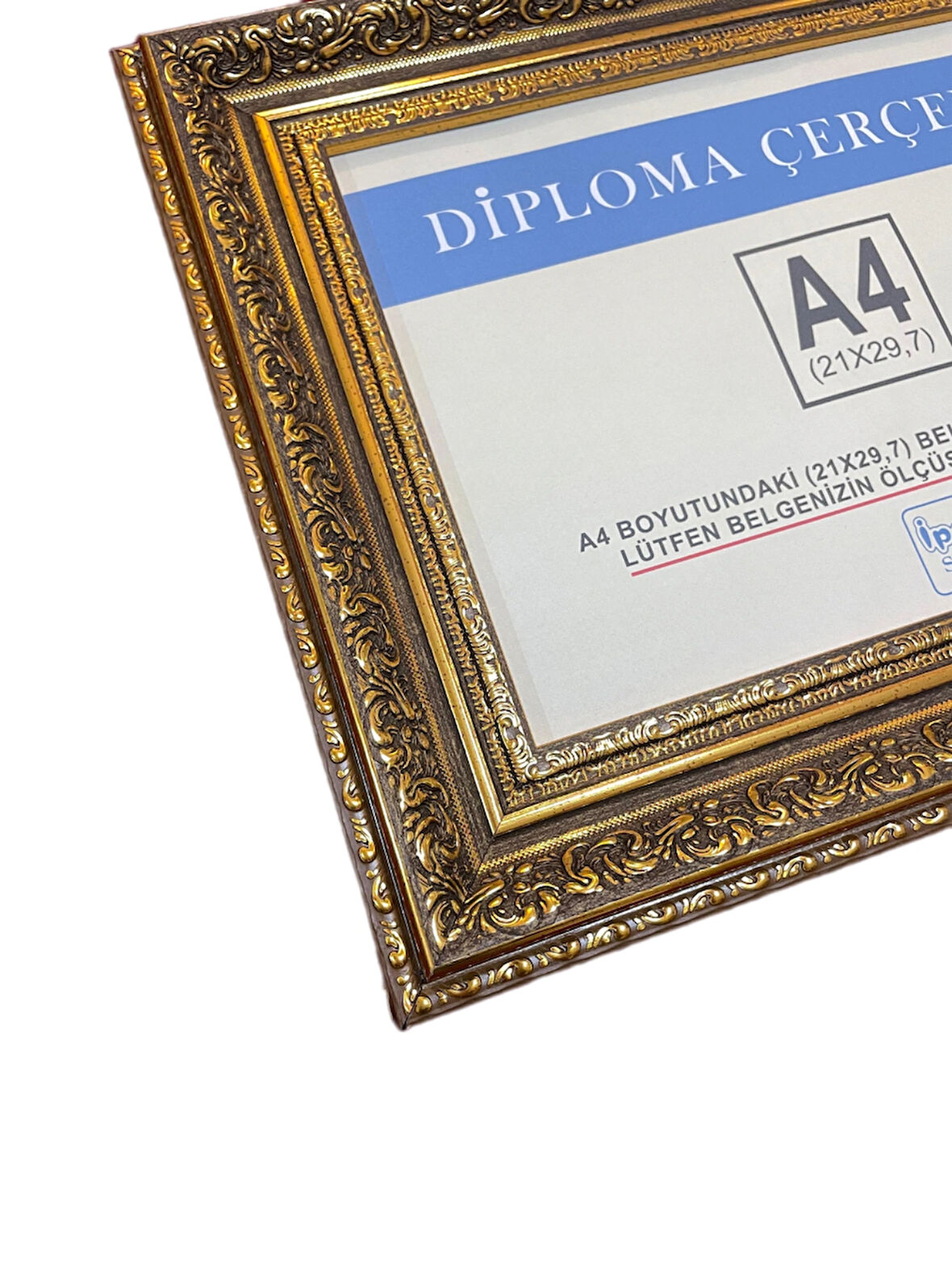 A4 Boyutunda Varaklı Motif Gold Renk Diploma ve Sertifika Çerçevesi