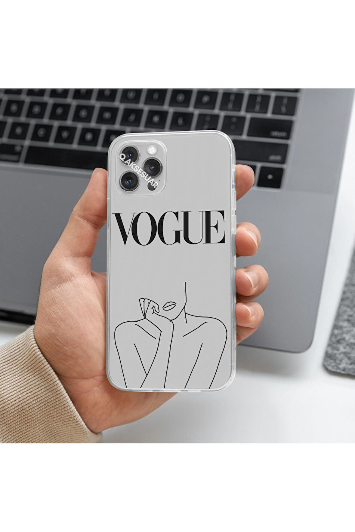 İphone 14 Pro Max Uyumlu Vogue Tasarımlı Premium Şeffaf Telefon Kılıfı