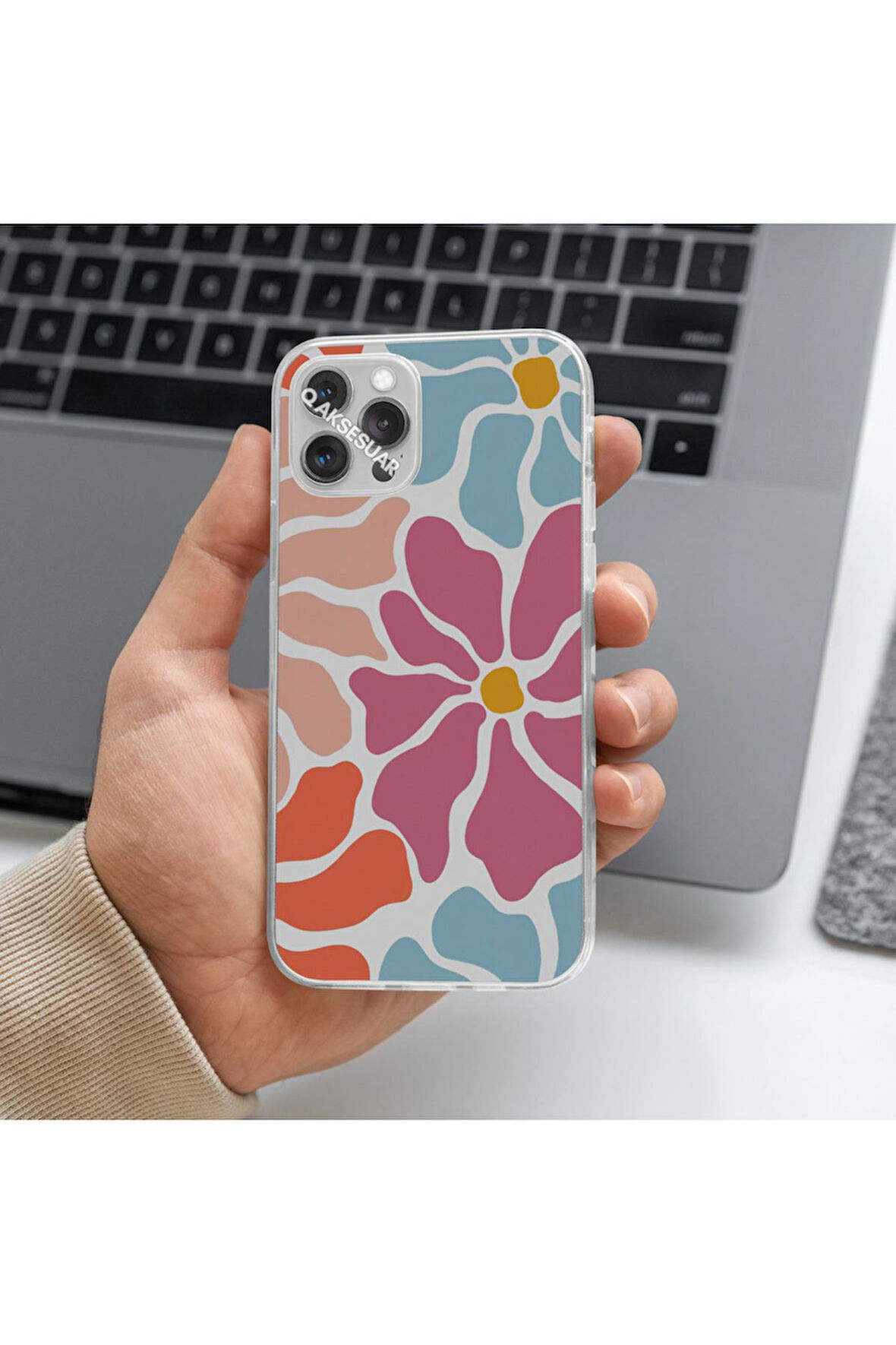 İphone 15 Uyumlu Çiçek Tasarımlı Premium Şeffaf Telefon Kılıfı